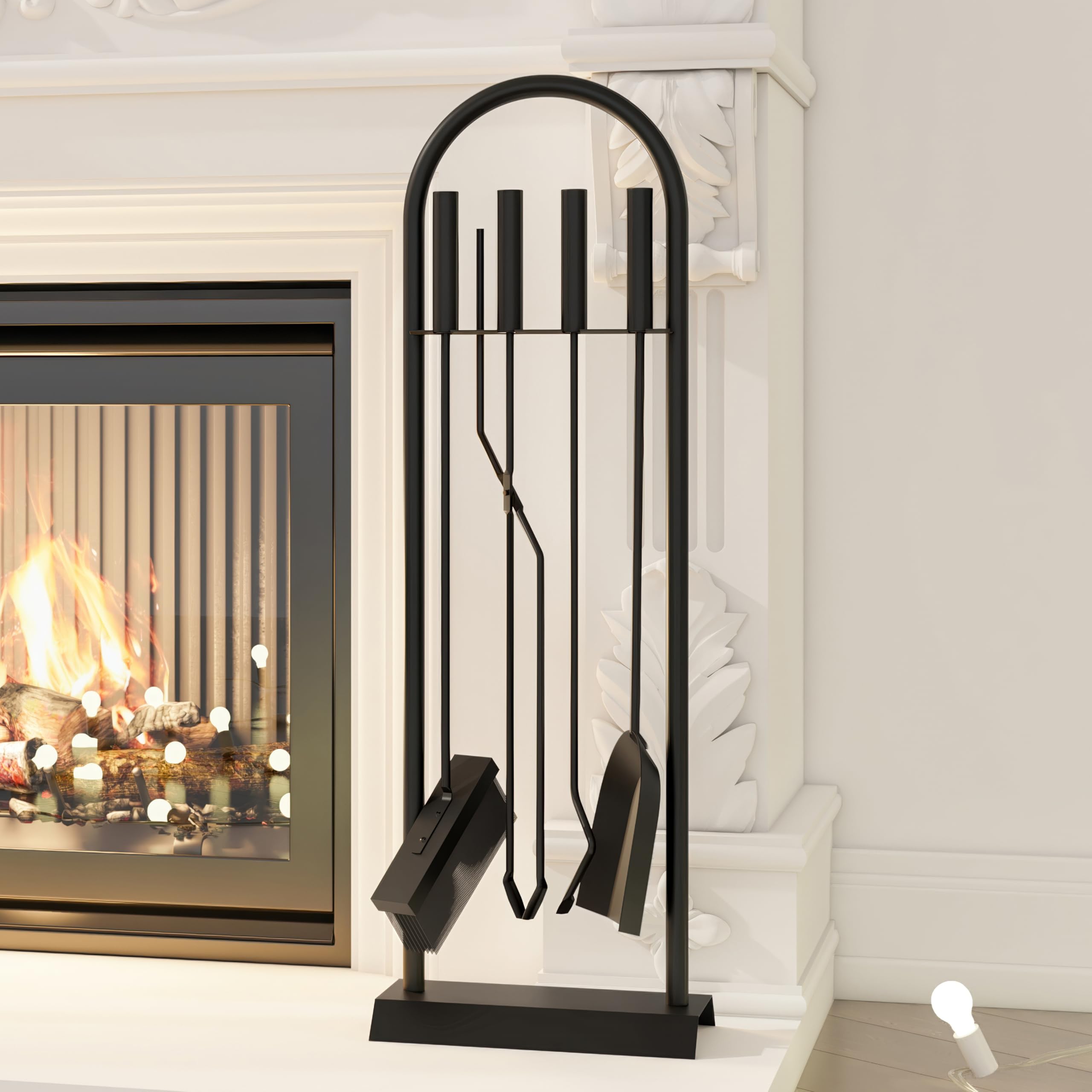 Kingson Set da Camino Classic Nero, 5 Pezzi, Accessori per Bruciatore di Legna Elegante, Kit di Strumenti per Caminetto 23x14x68cm