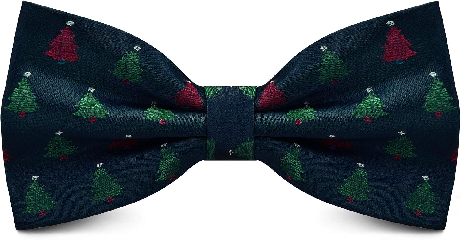 GUSLESON 4PCS Men's Christmas Bow tie Double Fold Pre-Tied Bow ties Snow Tree Pattern