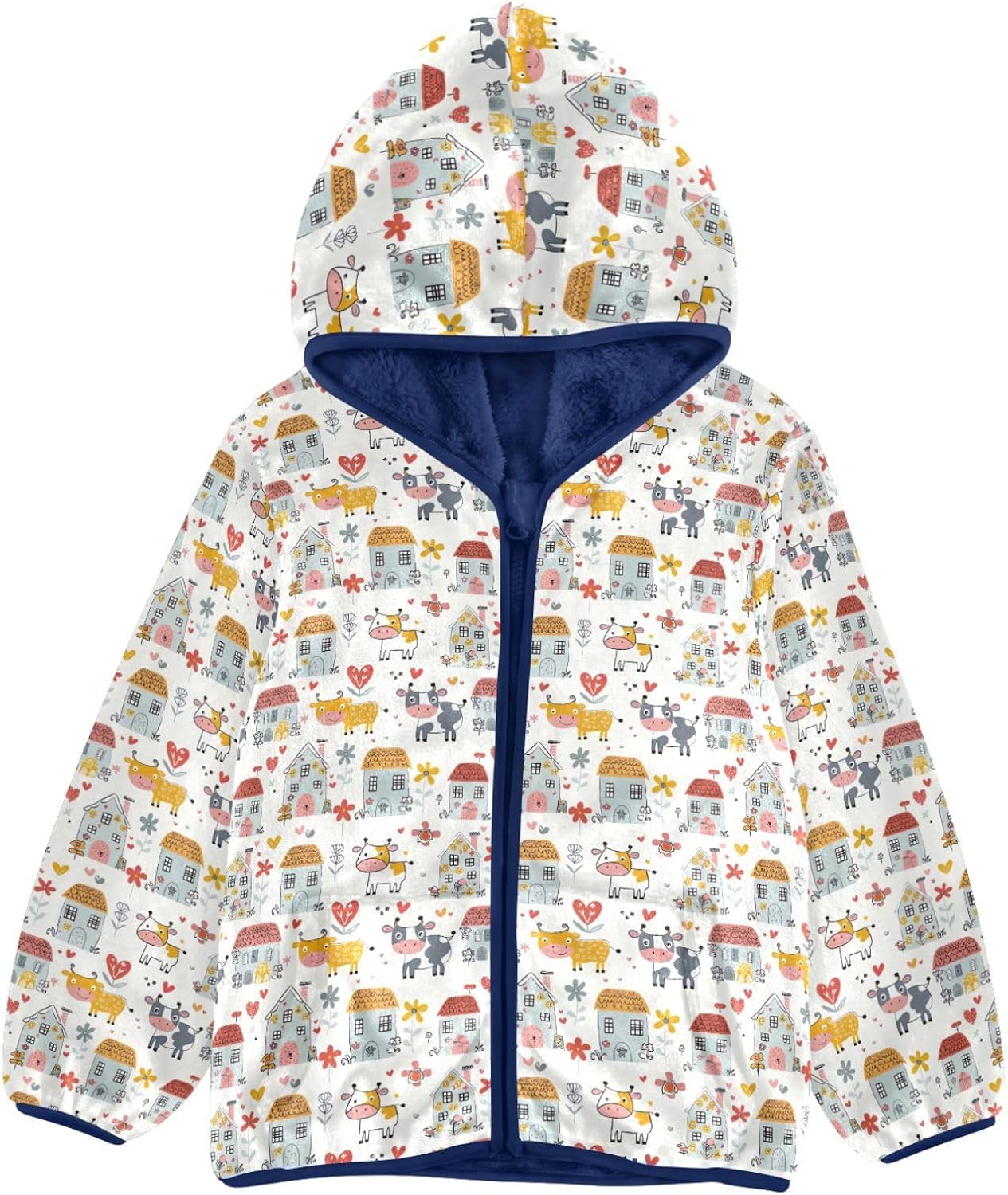 Funny Cows Boys Fleece Coat,Children's Zip-Up Hoodie Jacket,Baby Warm Fashion Outerwear 3-10T,A113454