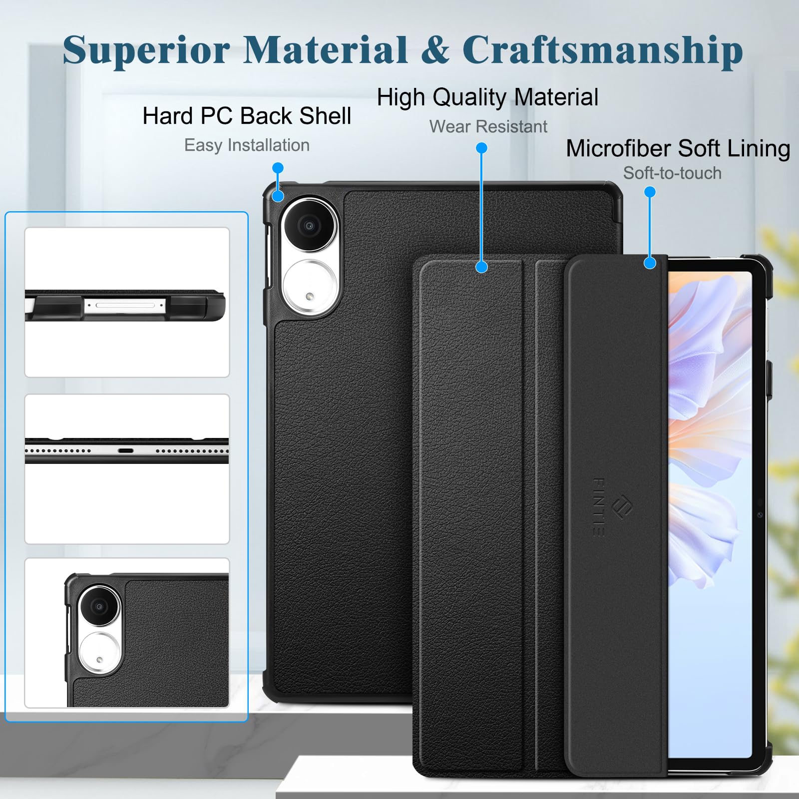 Fintie etui do Honor Pad V9 11,5" 2025, ultra cienkie etui ochronne ze sztucznej skóry z funkcją automatycznego budzenia snu i podstawką, czarne