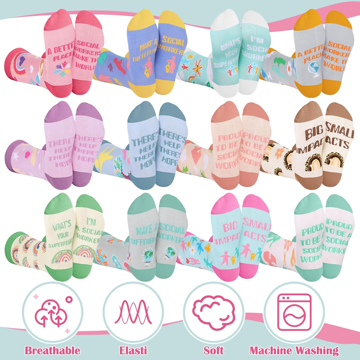 24 Pairs Social Worker Gifts Bulk Social Worker Month Cupcake Crew Socks Novelty Funny Appreciation Gifts for Women Men Unisex