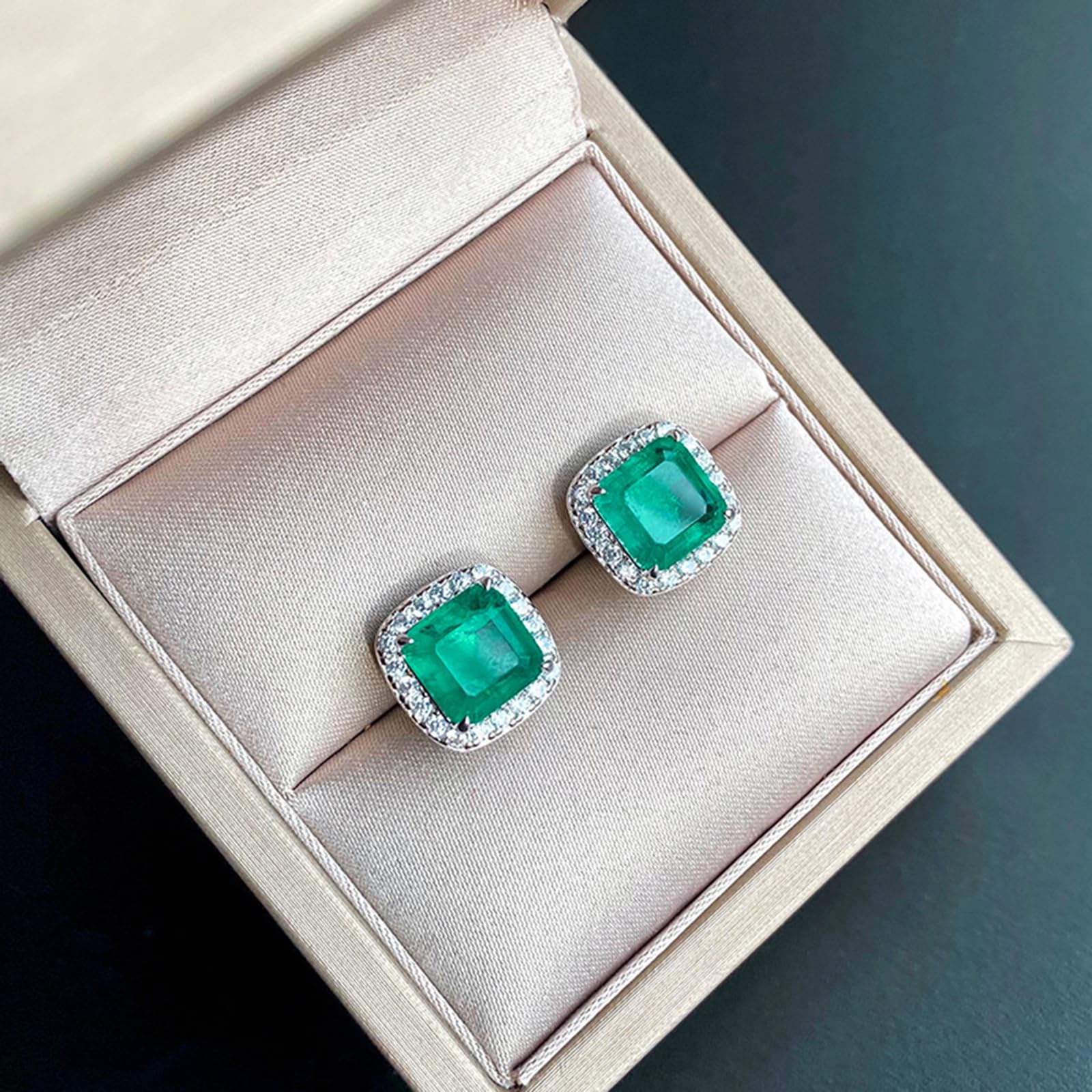 Juego de collar con colgante de diamante verde artificial de plata de ley 925 para mujer, conjunto de joyas cuadradas con diamantes de imitación verdes para bodas, banquetes