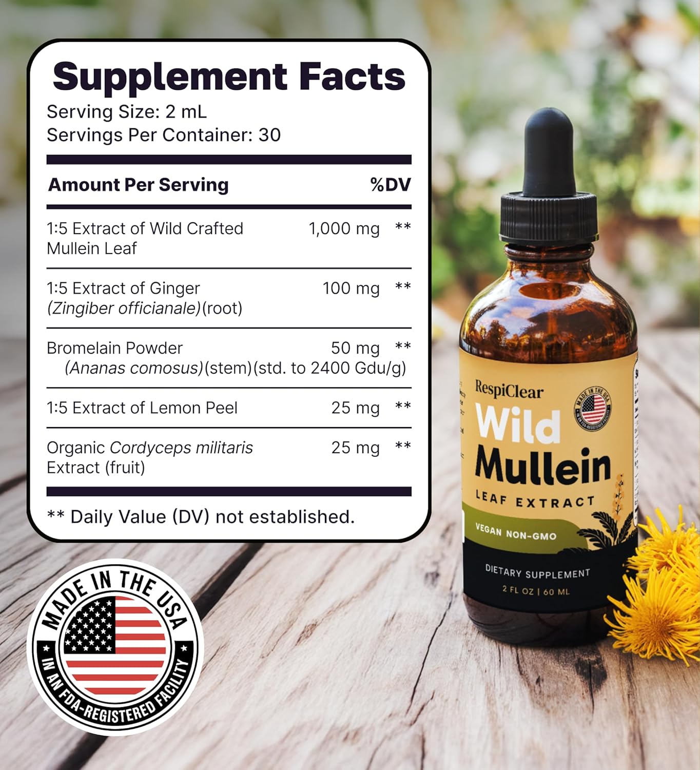 All-Natural Mullein Drops with Ginger & Lemon for Lung Cleanse and Detox, Mullein Leaf Extract for Respiratory Lung Health & Detox for Smokers, 2 oz Dropper - Image 7