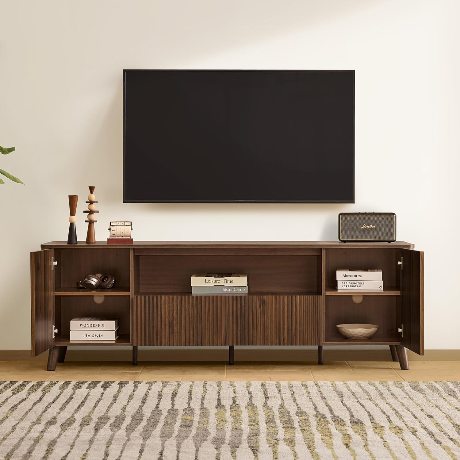 CHITA TV Stands for Living Room, Mid Century Modern TV Stand for 80 inch TV with Storage, Drawers, Adjustable Shelves, Walnut - Image 10