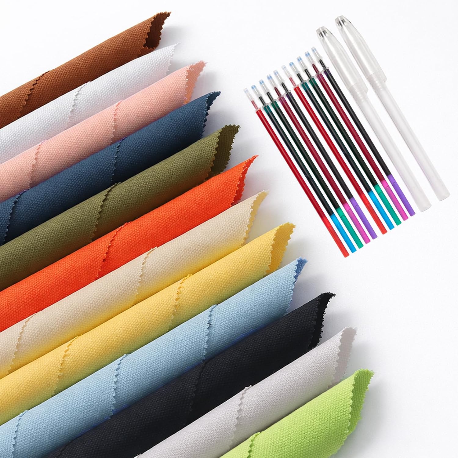 KEPYDRMTF Embroidery Fabric Kit with Water-Soluble Pens - 24pcs (6 Cotton Fabric Squares 11.8"x11.8" + 6 Colored Pens) | for Embroidery Projects, Upholstery Decoration & DIY Crafts (24 PCS)