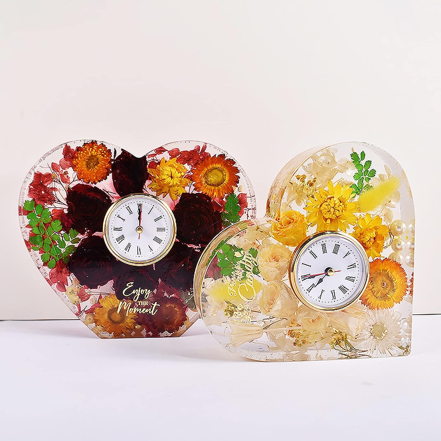 Clock Silicone Molds for Resin, Heart-Shaped Desk Clocks Epoxy Resin Molds with Clock Movement Accessories for DIY Craft Home Decor