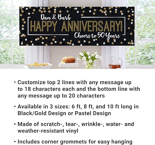 Miniatura 3 de Let's Make Memories Cartel de celebración personalizado, decoración de fiesta, negro y dorado, 6 pies