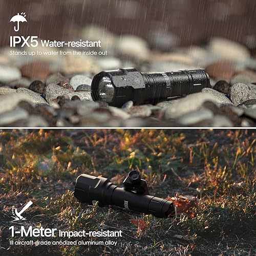 Vista 4 de Feyachi Rifle Light 1200LM 22500Candela WL25 Tactical AR linterna LED luz al aire libre con interruptor de presión y montaje en riel Picatinny, 3