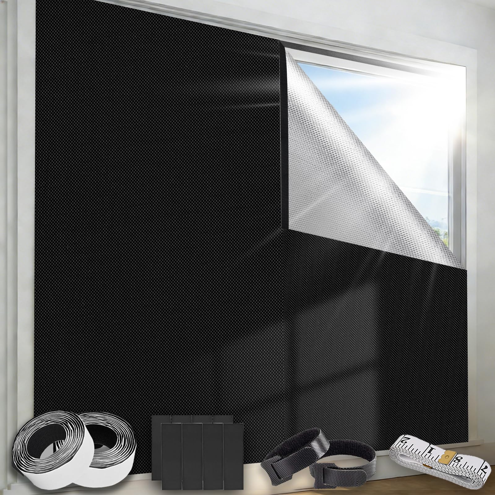 Store Occultant sans Perçage Toile Oxford 420D Rideau Découpable 200x145cm Portable Store Occultant Fenetre, Occultant et Isolant Thermique pour Chambre, Grenier, Portes et Fenêtres