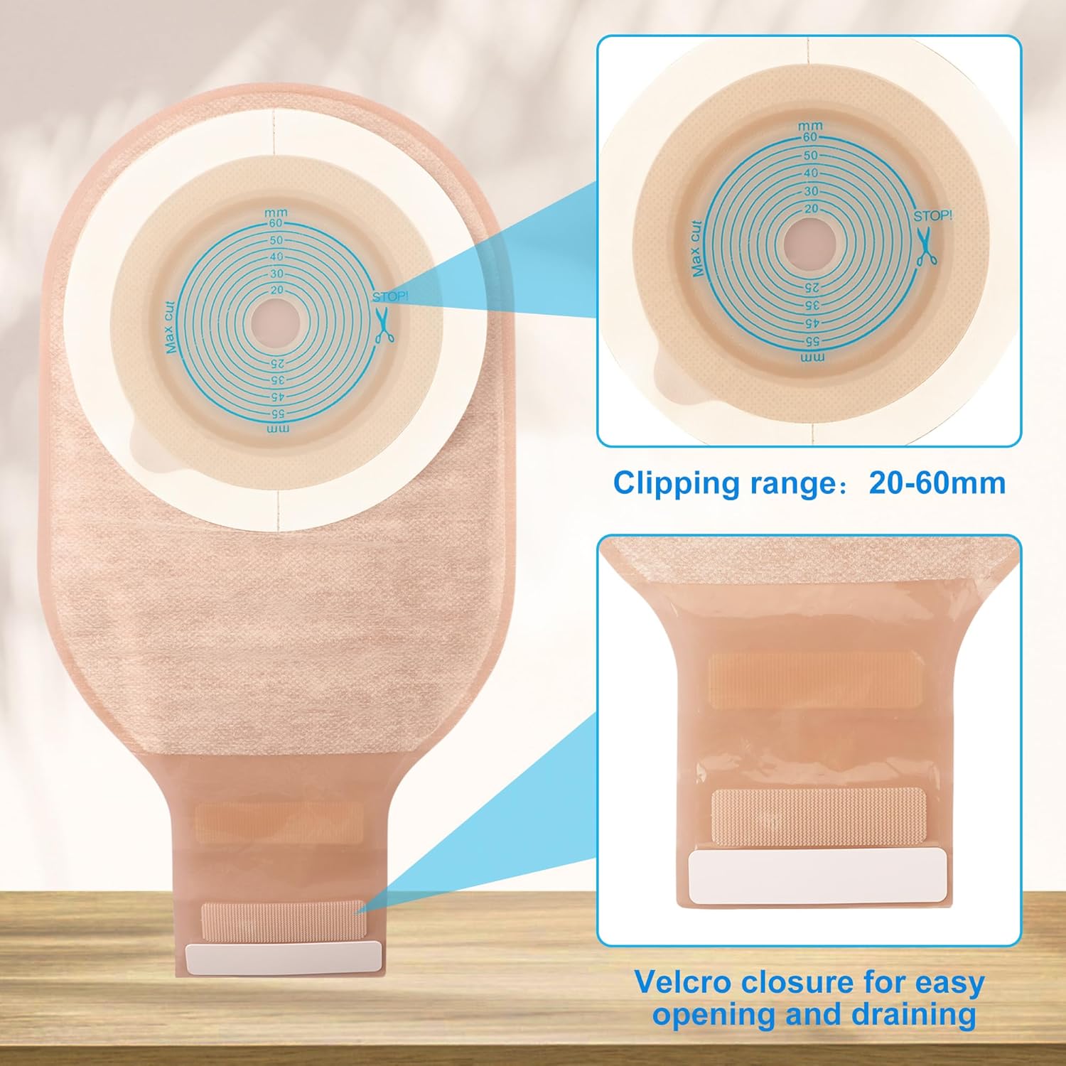 Colostomy Bags - Portable & Comfortable, 40 PCS Skin-Friendly Ostomy Bag for Kids/Adults, One Piece with Closure Colostomy Supplies, 20-65mm Cut-to-Fit, Easy to Use