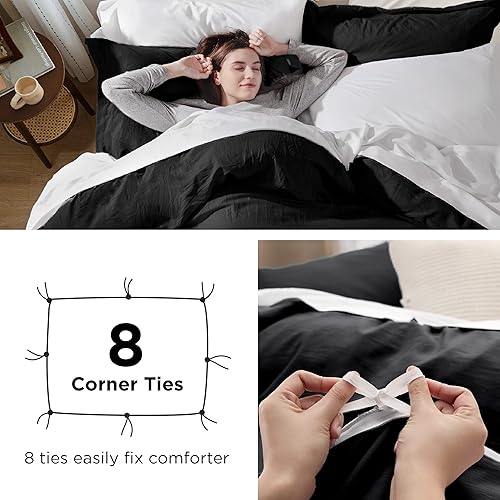 Vista 147 de Bedsure Funda de edredón azul pizarra tamaño Queen – Juego de ropa de cama extra suave prelavada similar al algodón, incluye 1 funda de edredón