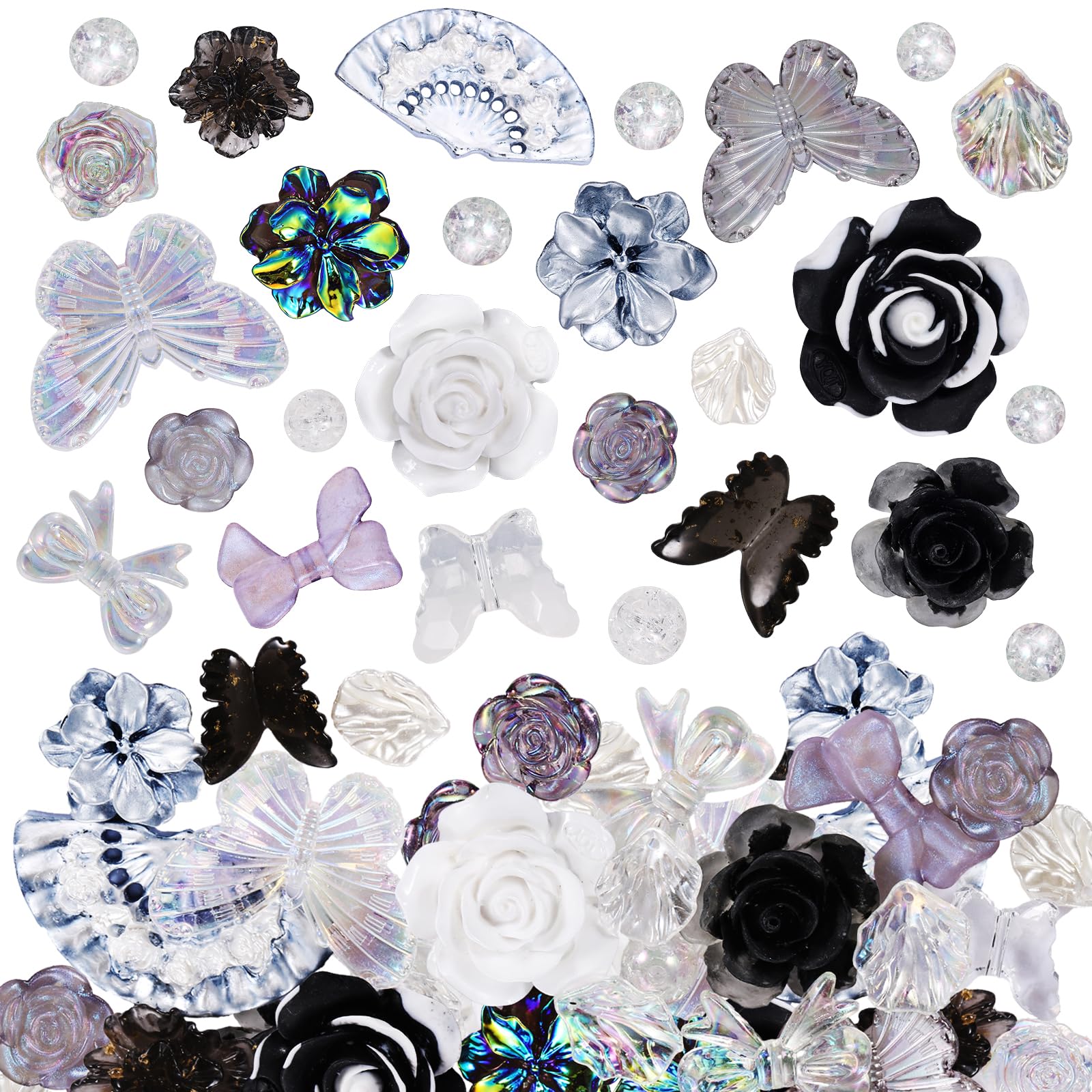 LEGENTLISUR Flower Acrylic Beads Flat Back Charms, Black