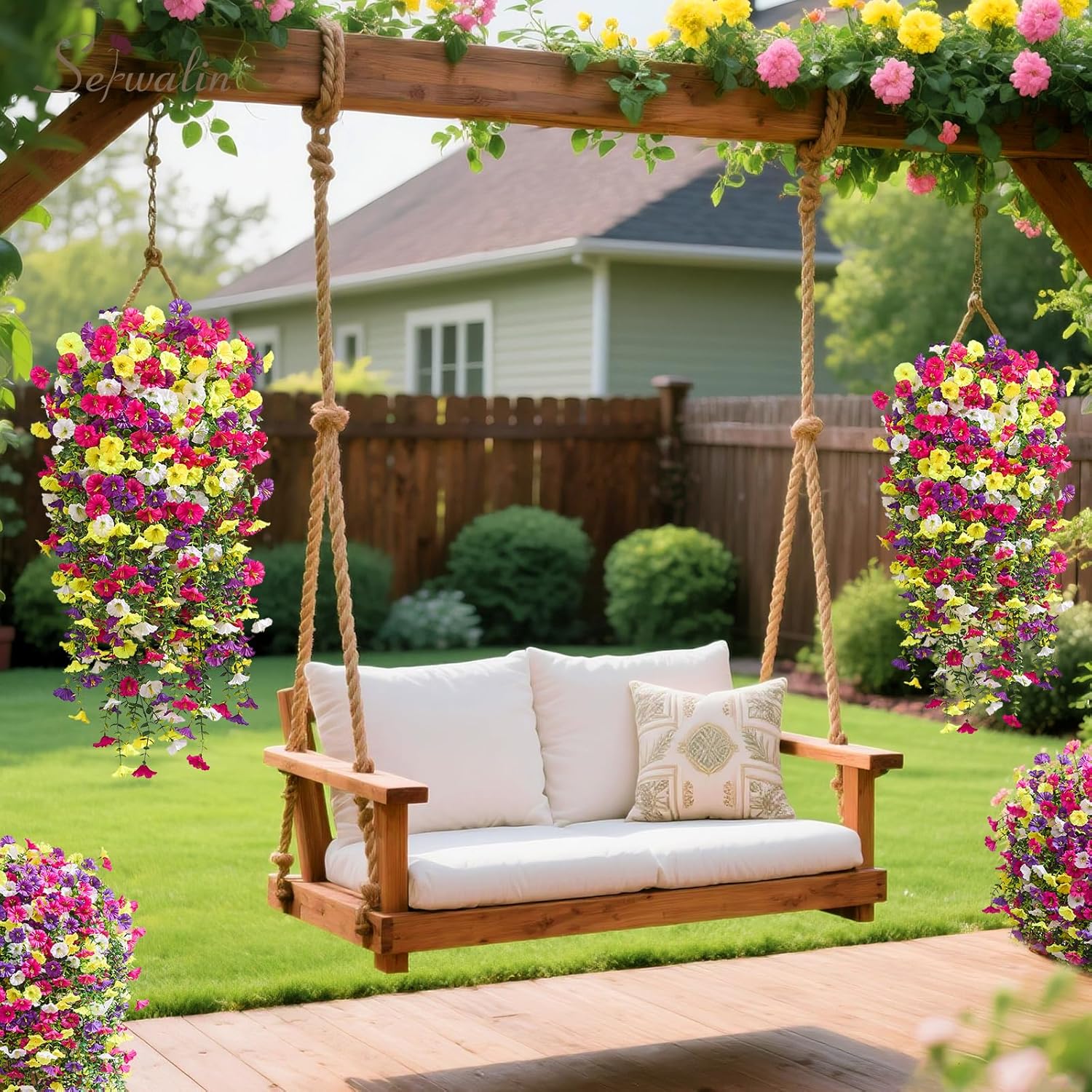 Serwalin Artificial Hanging Flowers for Outdoors UV Resistant, 4PCS Faux Morning Glory Fake Outdoor Flowers Realistic Silk Flower Plants for Outside Planter Front Door Porch Patio Yard Decor - Image 8