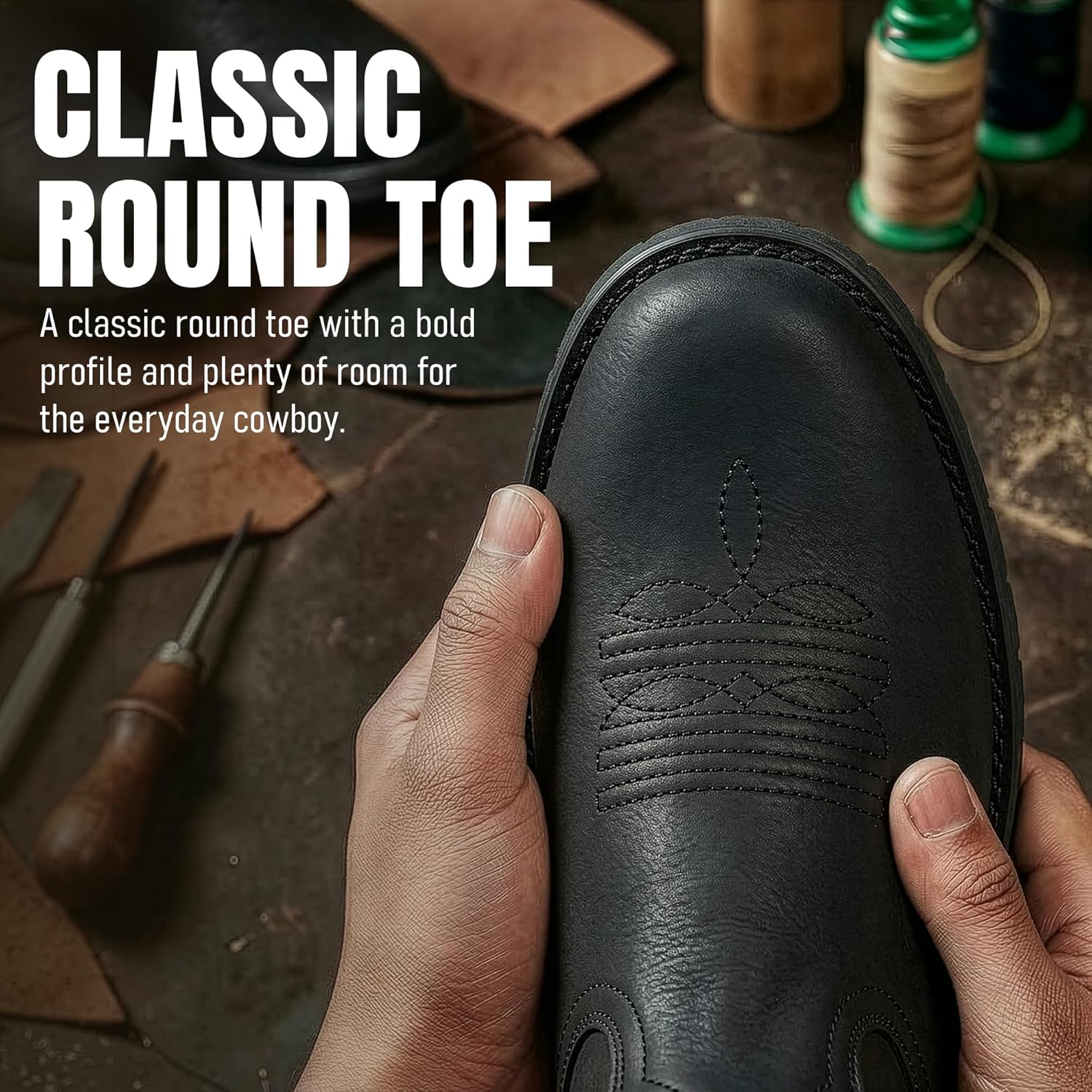 J's.o.l.e Men's Western Boots Round Toe Cowboy Boots for Men with Classic Embroidery Pull on Western Work Boots