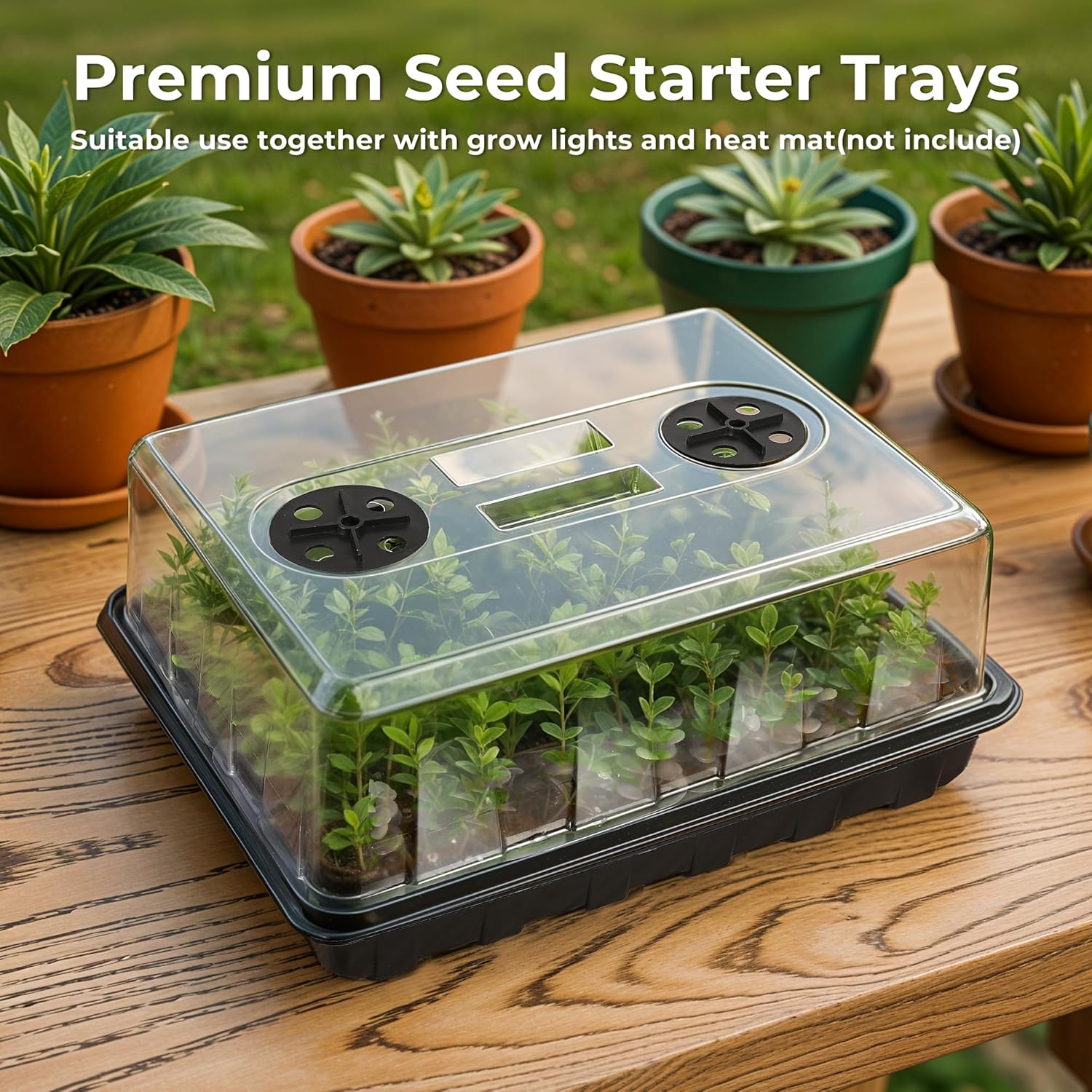 Seed Starter Tray, Seedling Starter Trays for Starting Plant Seeds, Indoor Gardening Plant Germination Trays, Black, 5PCS