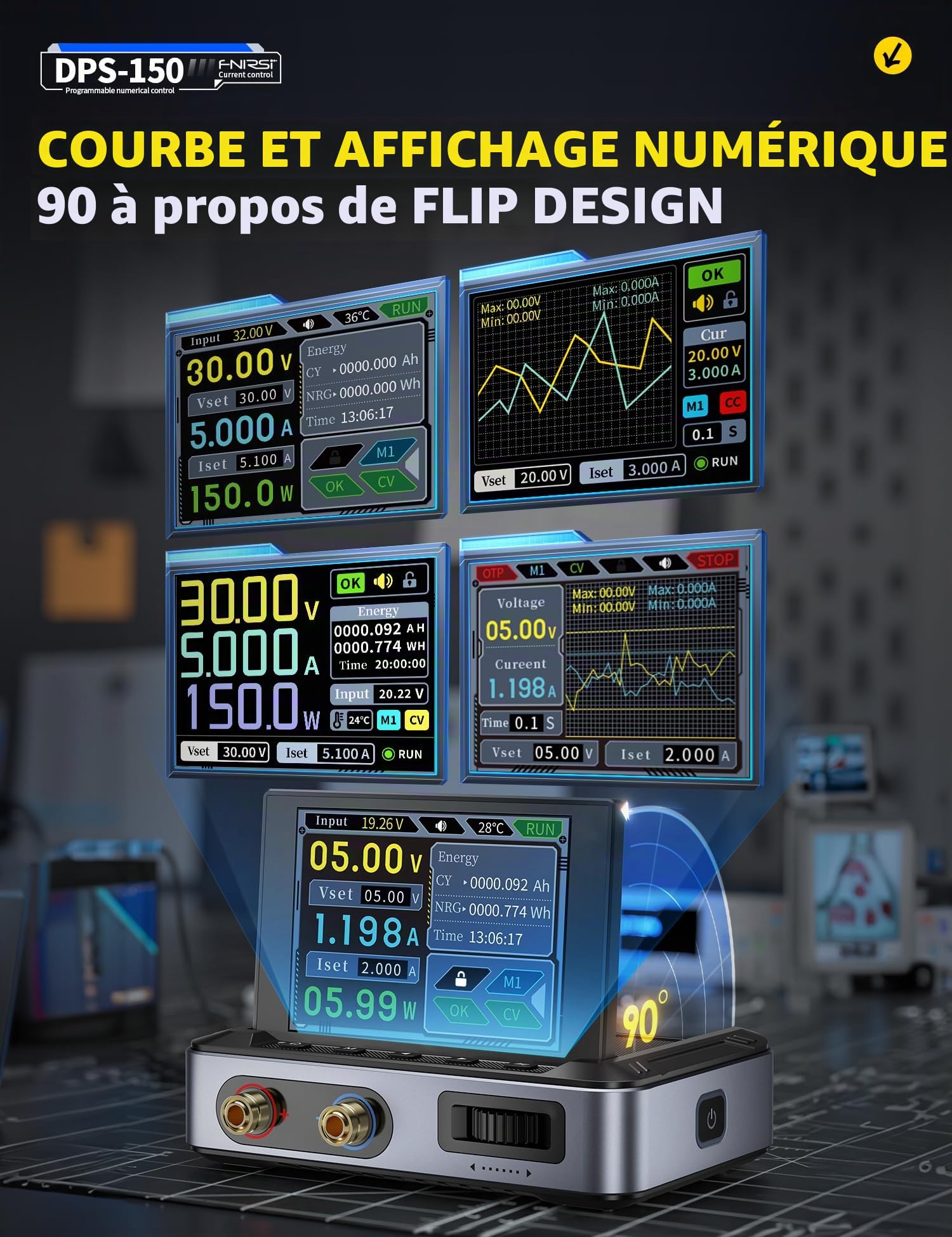 FNIRSI DPS-150 Alimentation CC Variable, 0-30 V 0-5 A, Alimentation CC CNC réglable avec écran IPS à 4 Chiffres, ondulation de Puissance <20 mV, entrée PD/QC/DC, Alimentation à découpage régulée