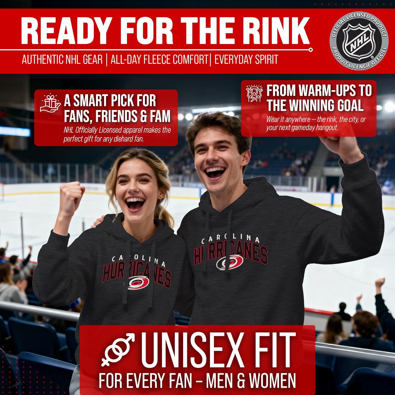 Wright & Ditson NHL Adult Unisex Powerplay Hooded Sweatshirt - Cotton Poly Fleece - Tagless and Comfortable