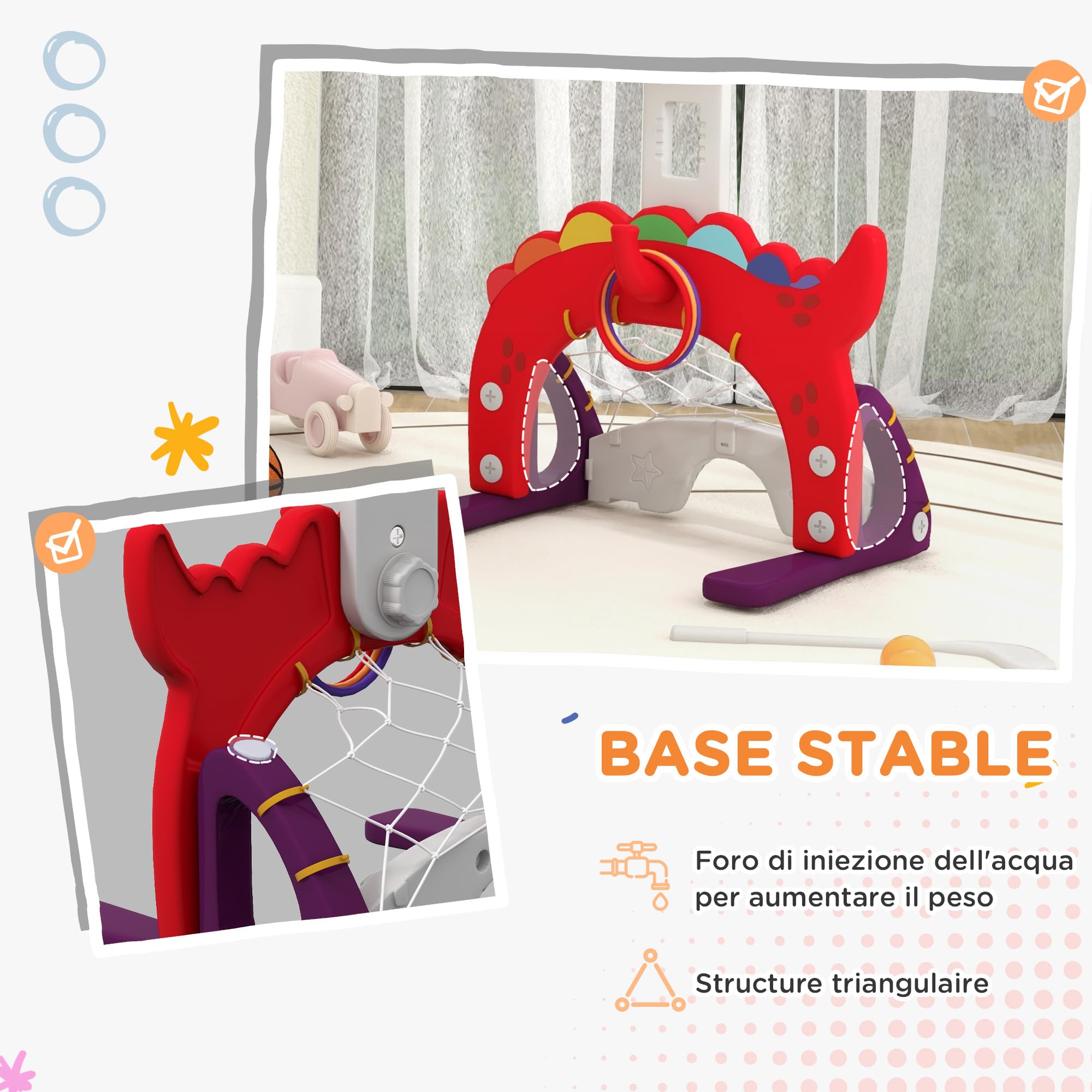 AIYAPLAY Panier de Basket-Ball pour Enfants Hauteur Réglable 3-6 Ans Rouge
