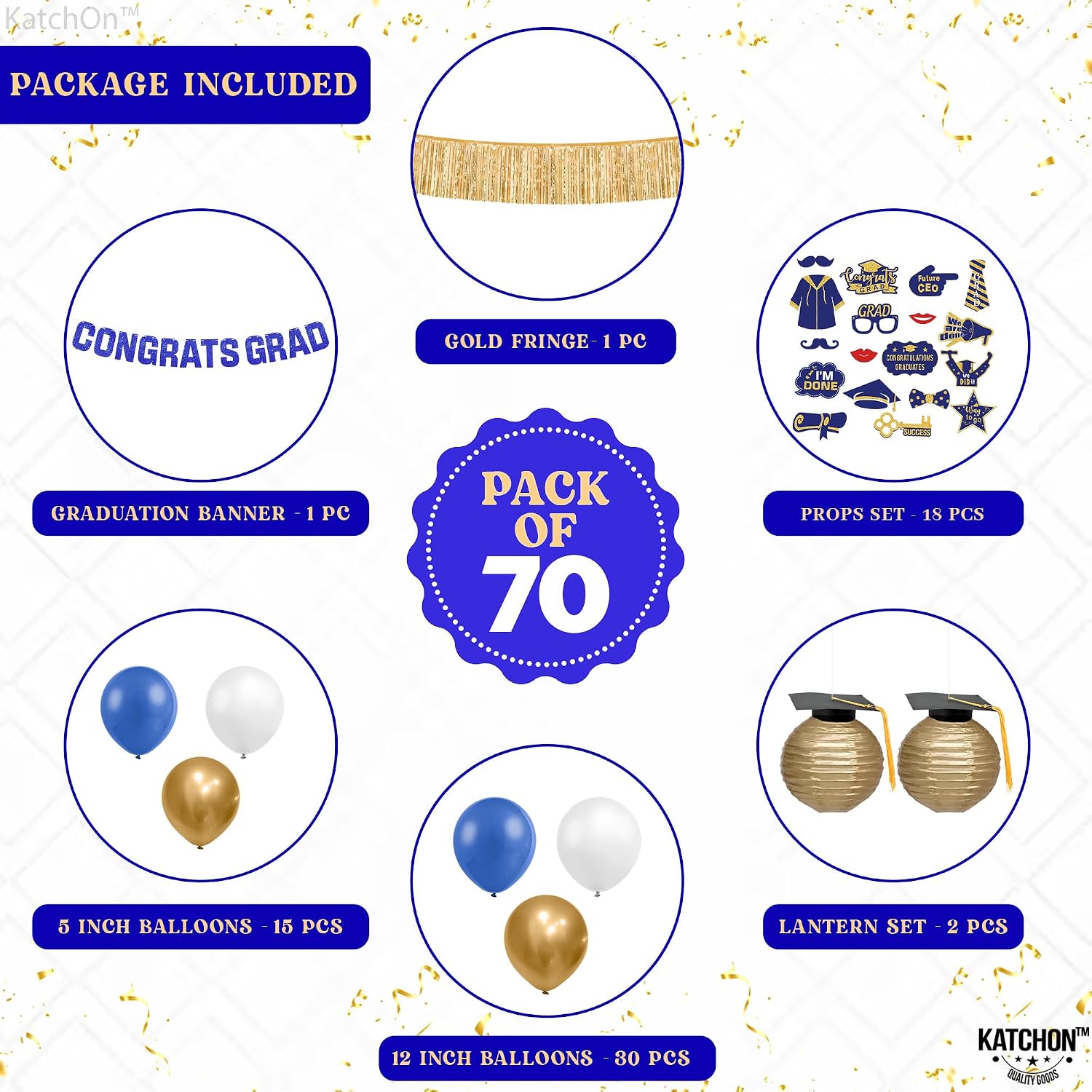 Graduation Decorations 2026 | Blue and Gold Graduation Balloons Arch Set - Huge Pack of 70 | Congrats Grad Banner, Graduation Photo Props | Grad Party Supplies, Grad Party Decor | KatchOn