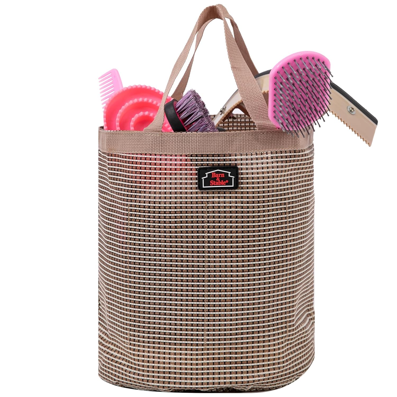 BARN & STABLE Breathable & Waterproof Mesh Horse Grooming Bag with 8 Pockets Tear-resistant Grooming Tote for Horse Grooming Caddy Bag Organizer to Secure Items (Sand)