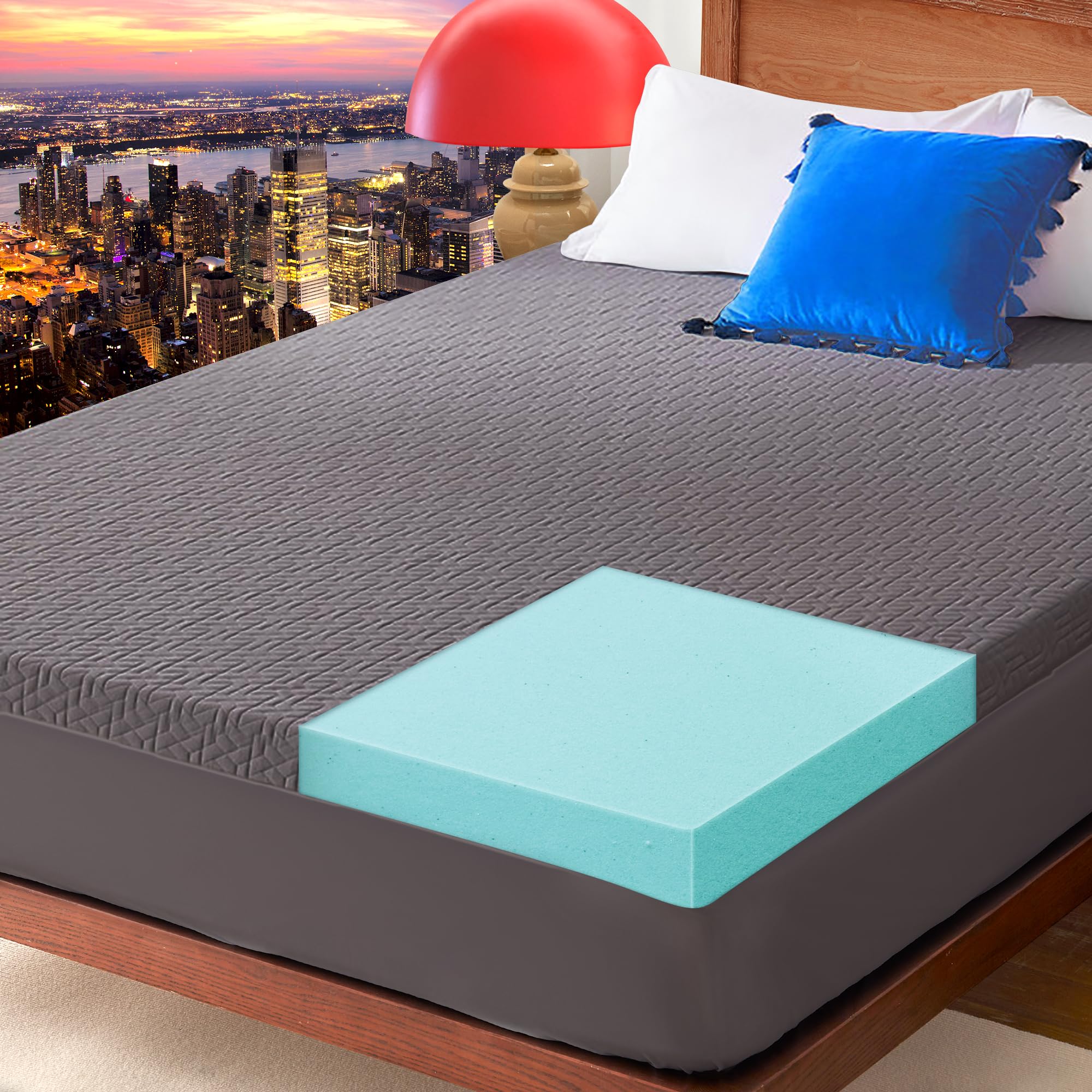 3 Inch Memory Foam Mattress Topper Full Size for Pressure Relief Bed Topper Pad with 8''-21'' Deep Pocket & Grey Removable Cover