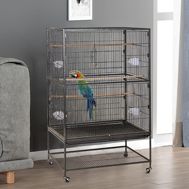 XMTECH Large Bird Cage 132cm Parrot Cage with Stand Rolling Budgie Cage, Parrot Cage Metal Aviary for Budgies, Cockatiels, Cockatoos, African Grey Conures and More
