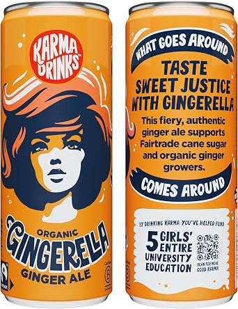 Karma Drinks Gingerella Ginger Ale Fizzy Soft Drink, 4 x 250ml Cans