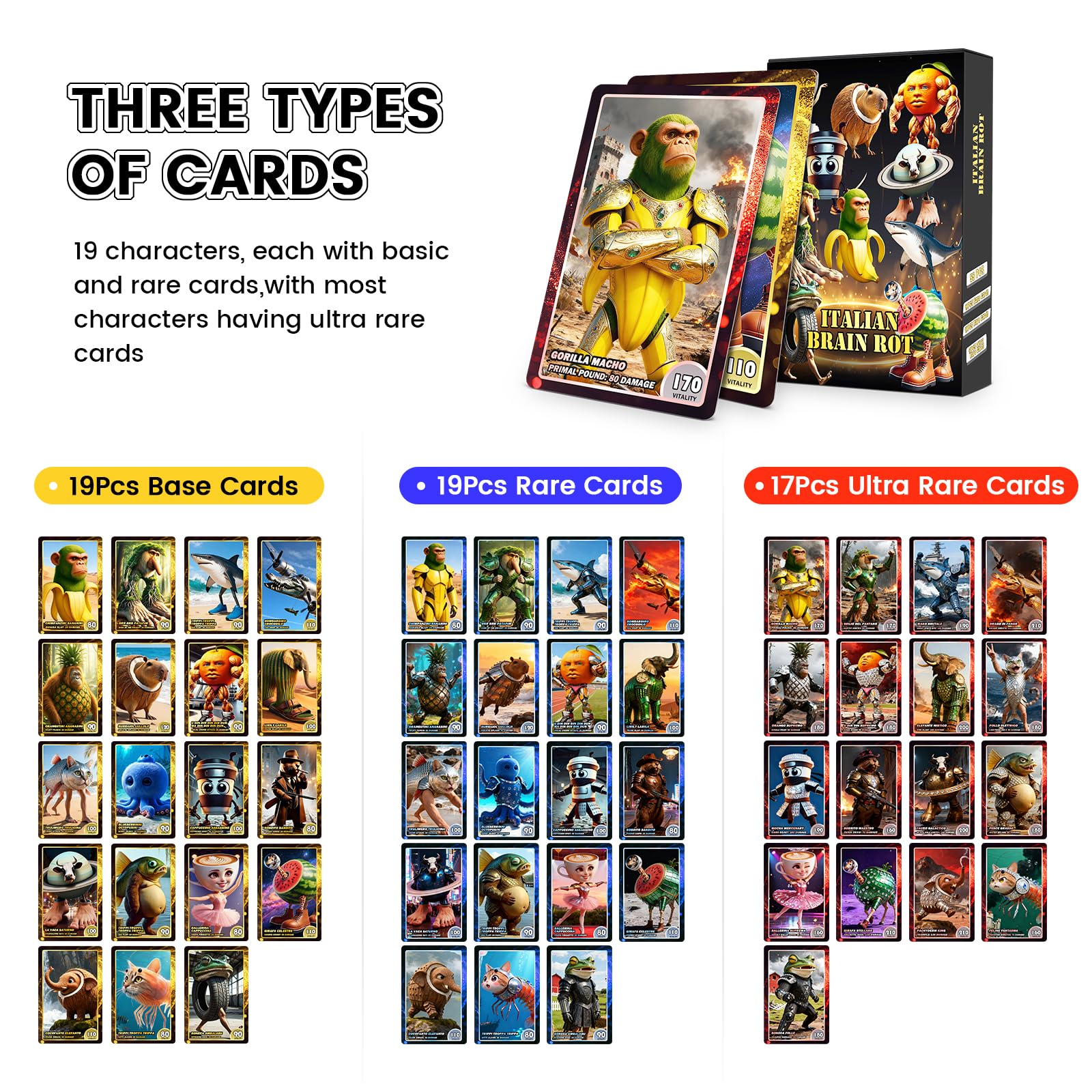 Amazon.com: 55pcs Italian Brainrot Cards,Funny Brainrot Cards Rot  Collection,Brainrot-Gifts,Featuring Characters Like Tralalero Tralala  &Ballerina Cappuccina,Famous Fantasy Bizzare Animals Fun Illustrations :  Toys & Games