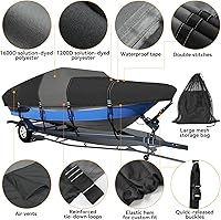 Vista 8 de Funda para barco 1600D + 1200D con bucles de 2 pulgadas de ancho para remolque y amarre, ultraduradera, impermeable, se adapta a Tri-Hull, V-Hull