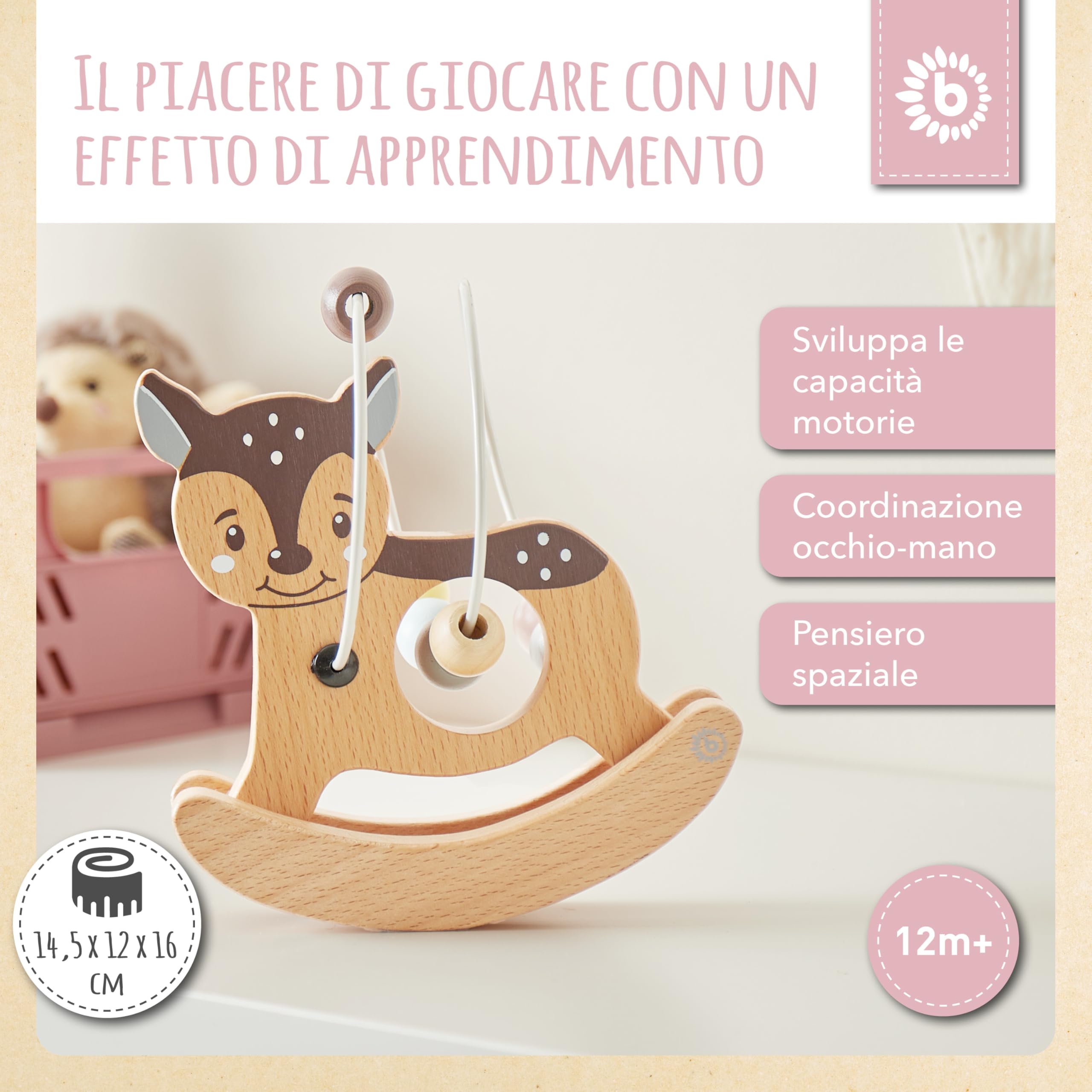Bieco Fiocco per moto REH con bilanciere | Giocattolo motorio a partire da 1 anno | Simpatico labirinto gioco in design REH | Giocattolo per bambini in colori tenui | Giocattolo in legno per bambini |