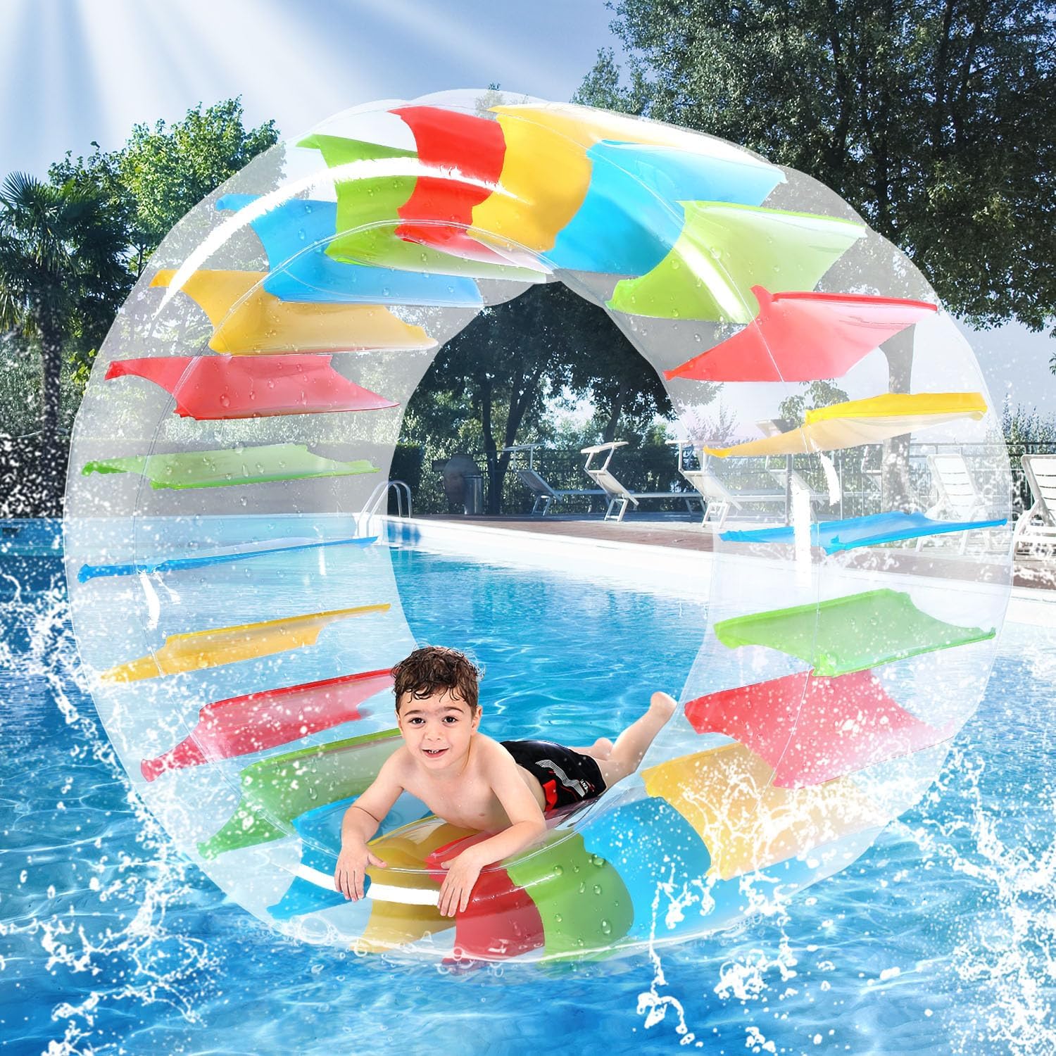 65" Diameter Kids Colorful Inflatable Wheel Roller Pool Float for Pool Lake Water Toy