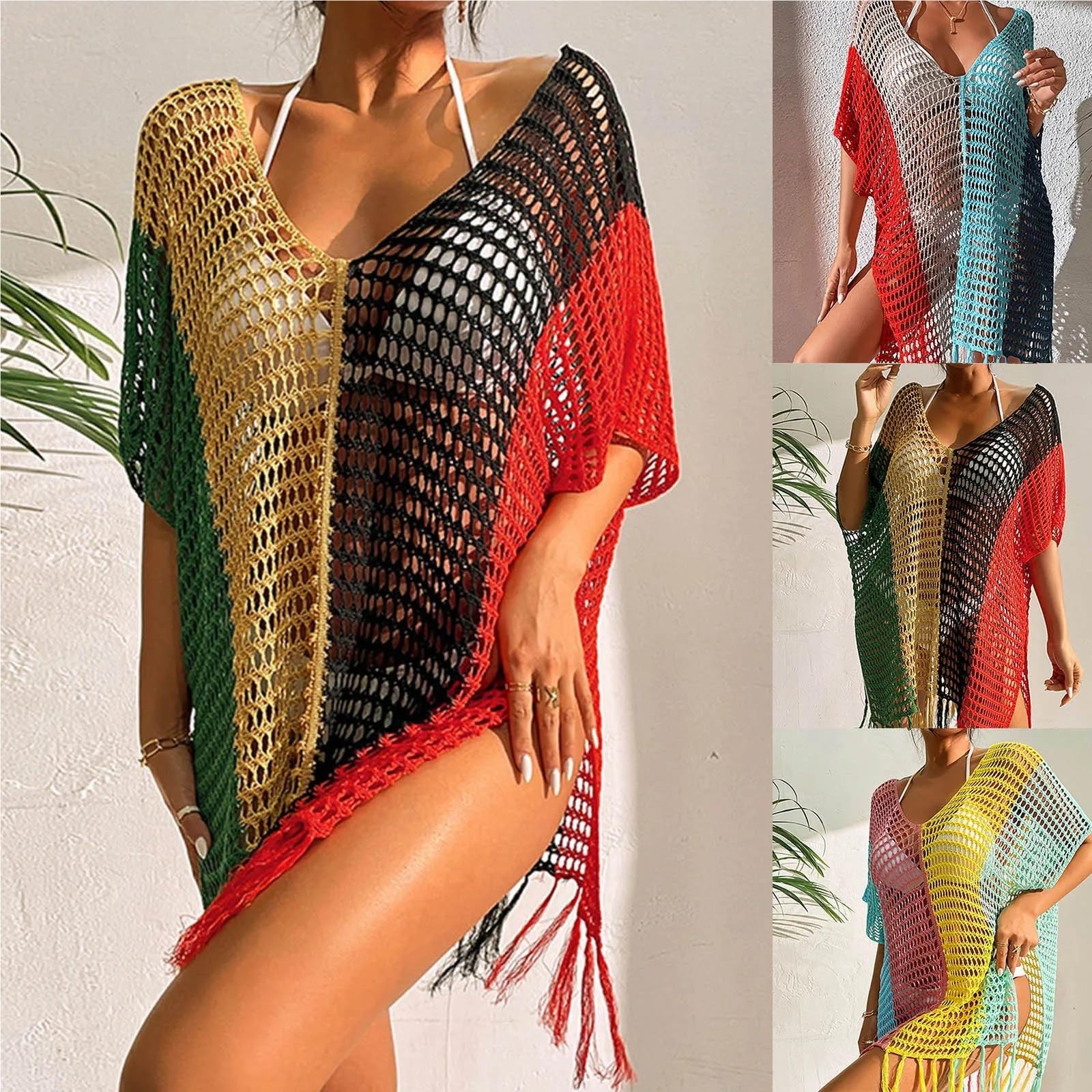 Vestido Playero Tipo túnica for Mujer, Ropa de Playa, Verano Tejida
