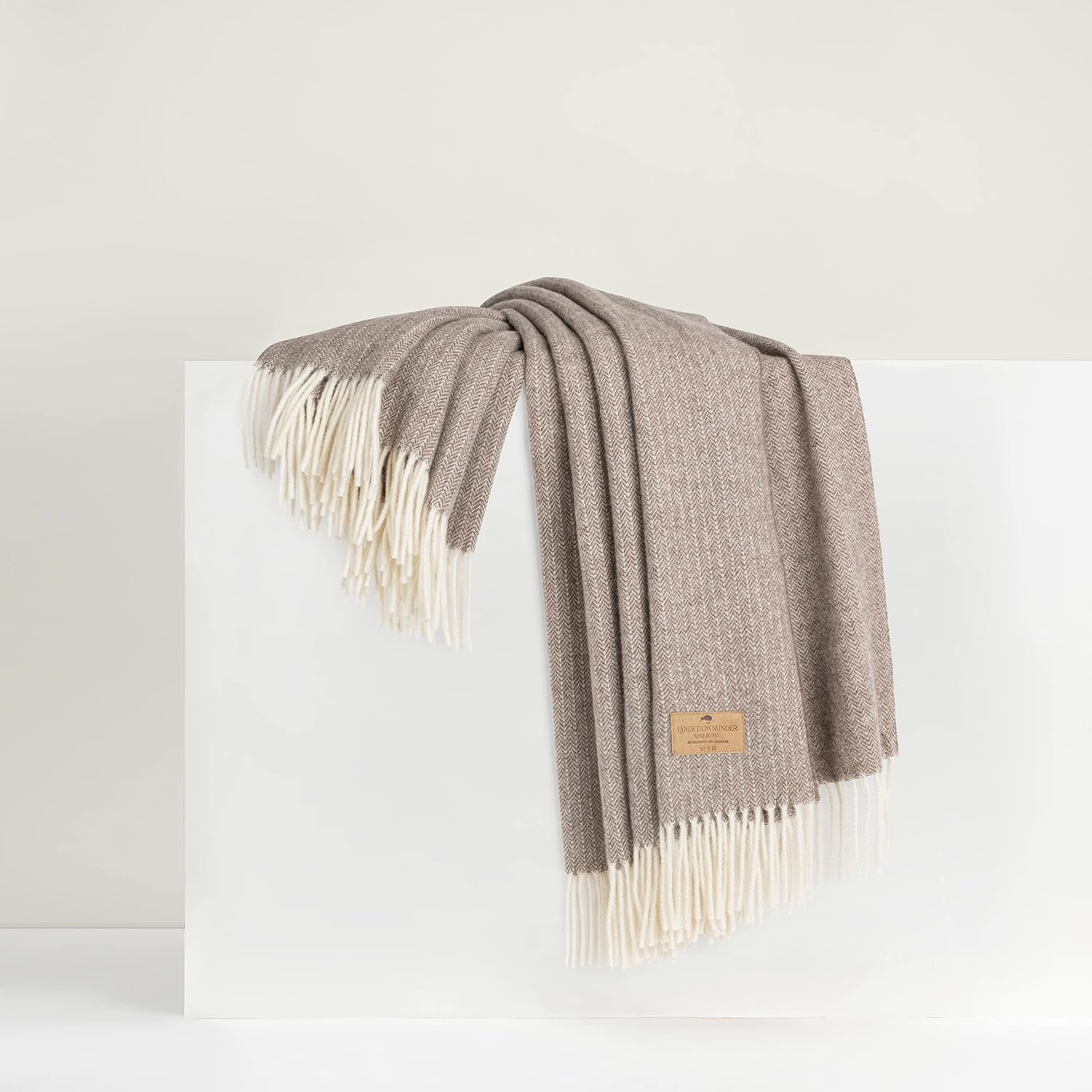 Lands Downunder Taupe Pinstripe Cashmere Throw