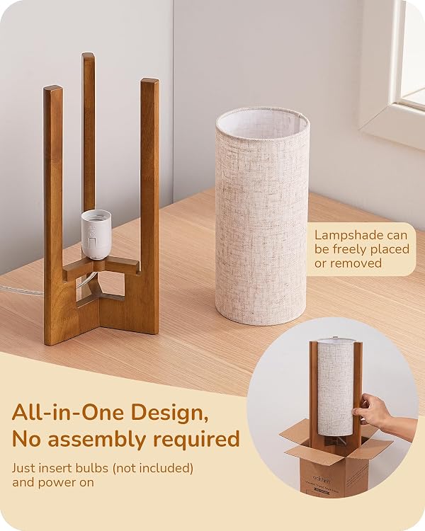 EDISHINE 13.5" Table Lamp, Rose Wood Cylinder Bedside Lamp, E26 Base, 2Pack by EDISHINE - Used condition - Image 5