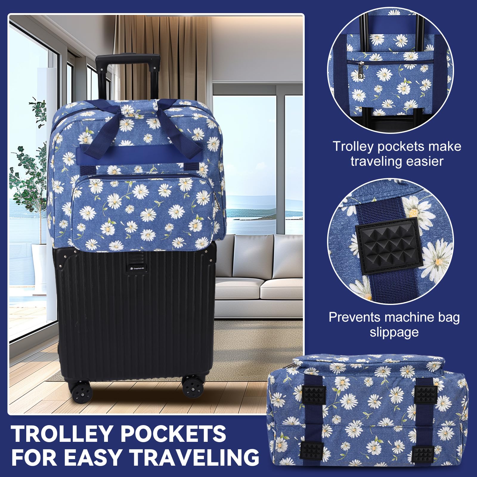 Bolsa Exclusiva para MáQuina De Coser, Maletas De Transporte para MáQuina De Coser, 43 X 32 X 21 Cm, Estuche De Transporte Impermeable para MáQuina De Coser con Bolsillos Y Asas (Azul Marino)