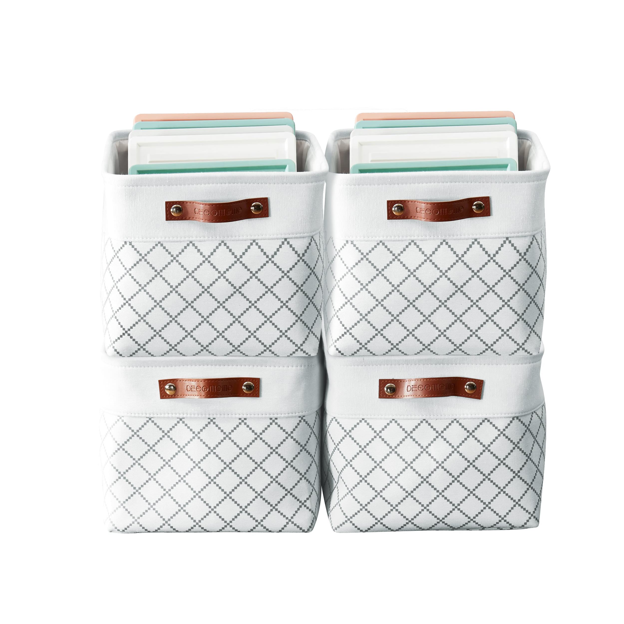 DECOMOMO Storage Baskets | Storage Boxes Fabric Organiser Storage for Wardrobe, Toys, Shelves, Office, Home & Nursery (Large Grey and White 15 x 11 x 9.5 – Set of 3) — view 11
