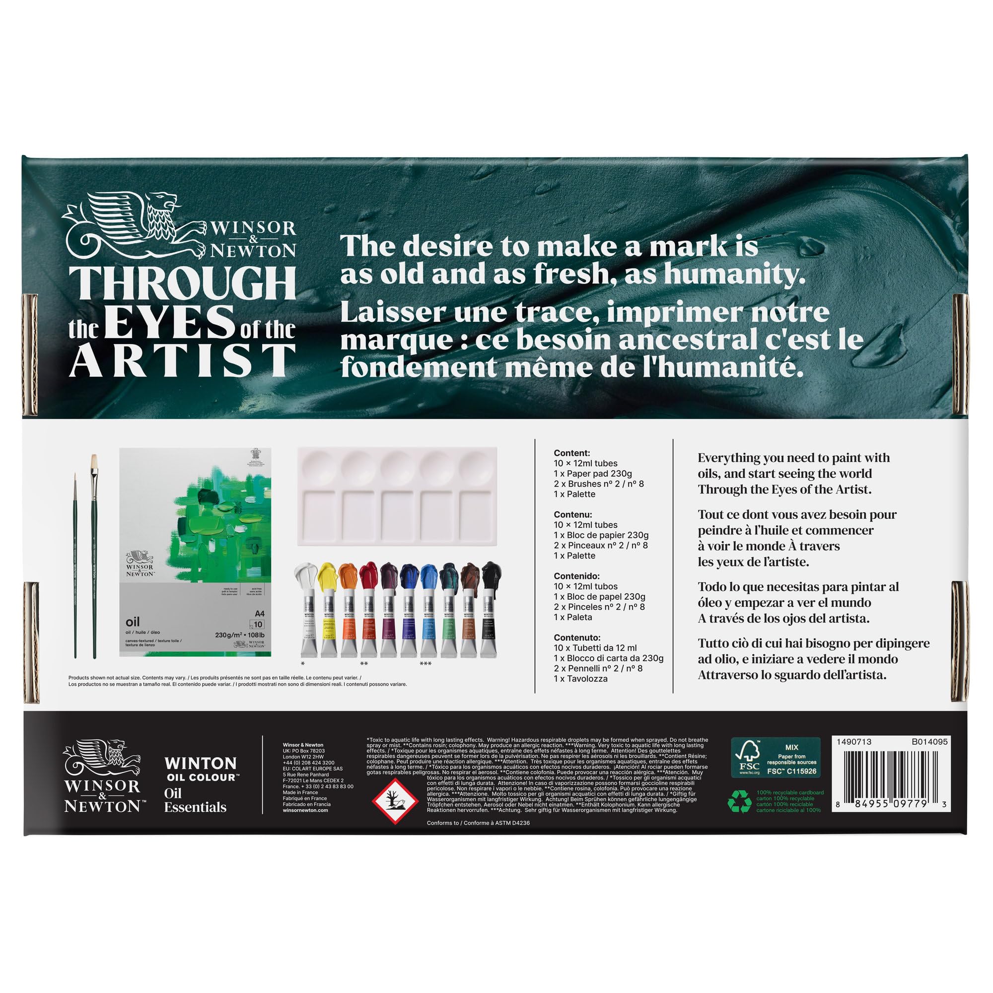 Winsor & Newton Winton Huile Set 10X12ml + Accessoires, Multicouleur