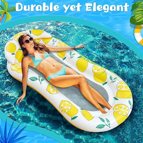 Miniatura 6 de 2 balsas inflables para piscina con reposacabezas de 59 x 31 pulgadas, flotadores de bronceado solar para adultos, hamaca de agua fría, silla para