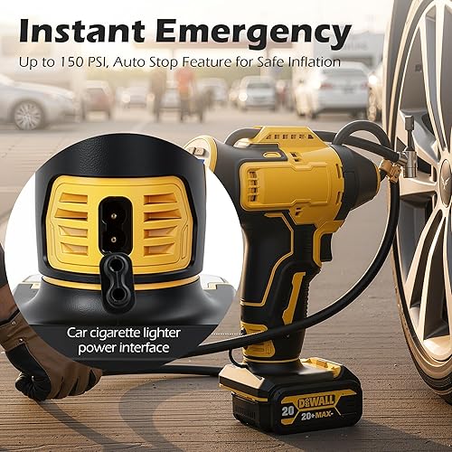 Miniatura 2 de Inflador de neumáticos inalámbrico compatible con batería Dewalt de 20 V MAX, bomba de aire de mano de 150 PSI, compresor de aire portátil con