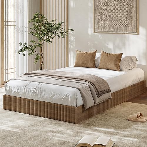 Miniatura 11 de Garvee Base de cama individual, plataforma de madera con diseño estriado, marco de cama de perfil bajo, base de cama minimalista sin ruido, fácil