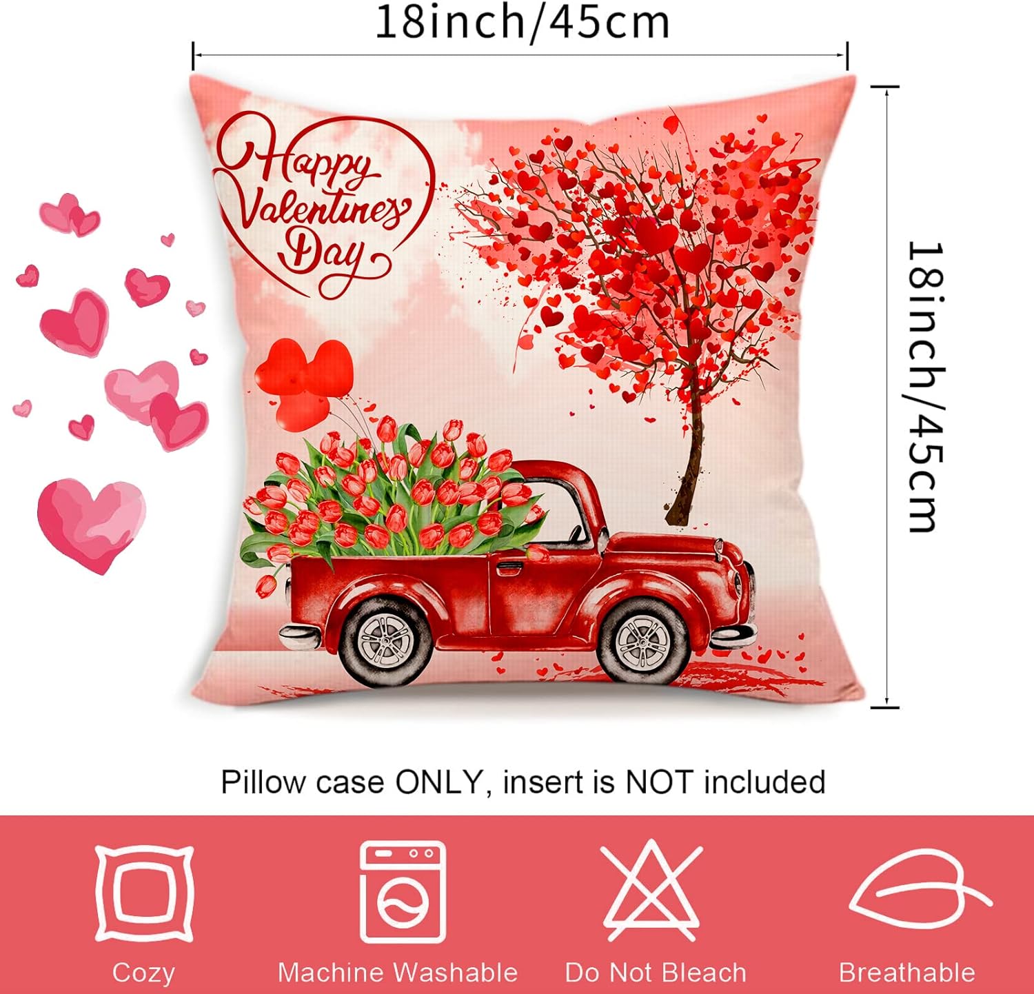 Valentines Day Pillow Covers 18x18 Inch Set of 4, Happy Valentines Day Couch Throw Pillow Covers, Truck Flower and Love Bicycle Valentines Pillow Buffalo Plaid Cotton Linen Cushion Case for Home Decor : Home & Kitchen