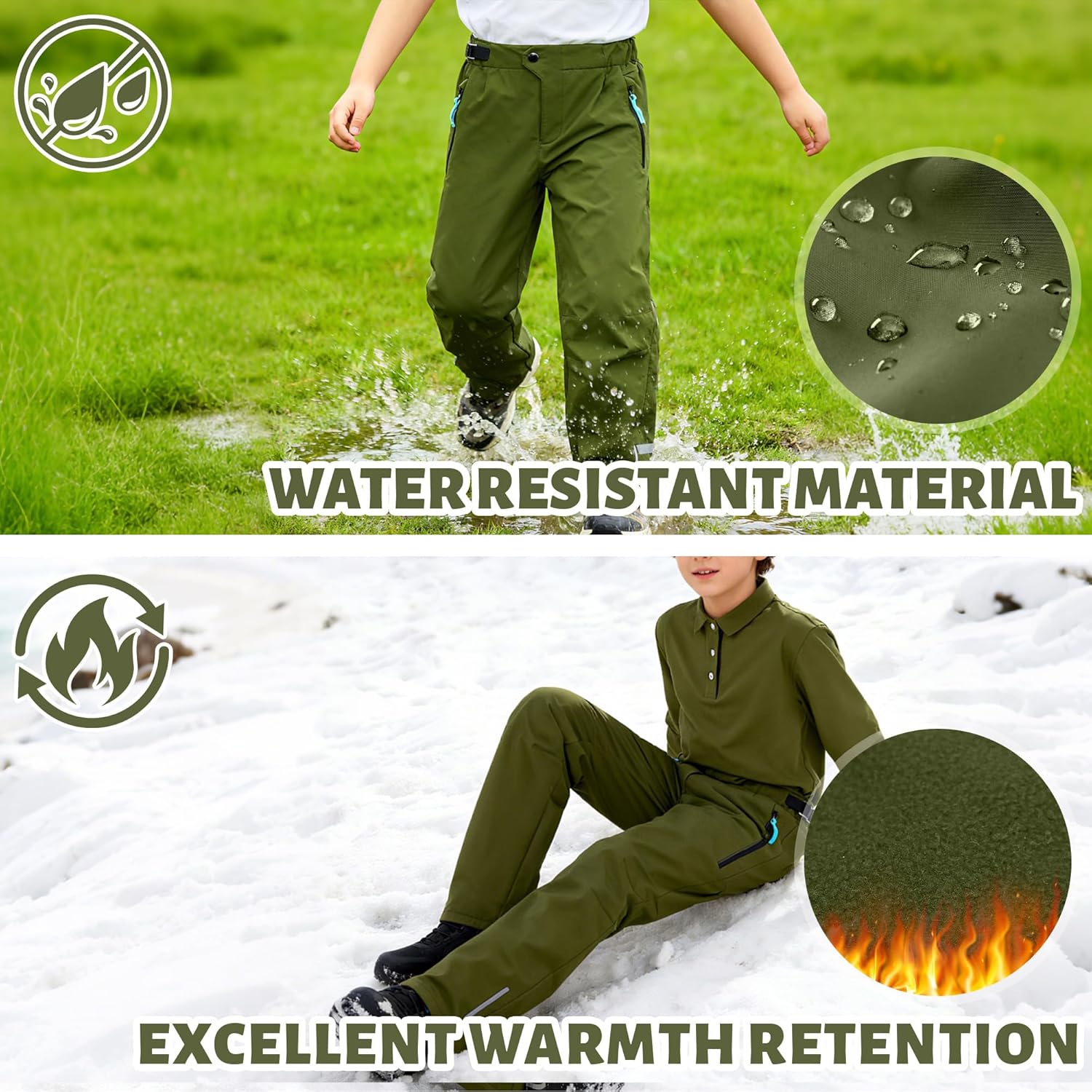 Boys Soft Shell Pants Winter Hiking Pants Warm Waterproof Ski Trousers - Image 5