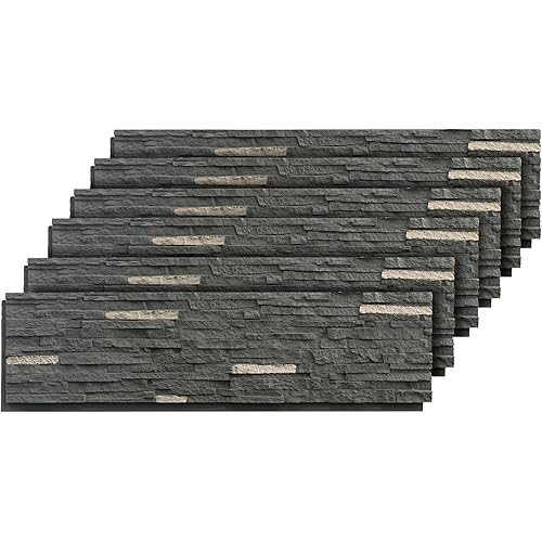 ROOMTEC 6-Packs Faux Stone Wall Covering Panels for Interior and Exterior Decor, PU Stone Veneer Exterior, Exterior Siding Panels for DIY Home Improvement Projects, 46.46" x 12.99"