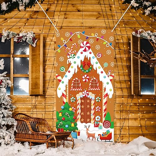 Miniatura 7 de Whaline Cubierta de puerta de Navidad para casa de pan de jengibre alce pancarta colgante de puerta con cuerda blanca de 197 pies accesorios de