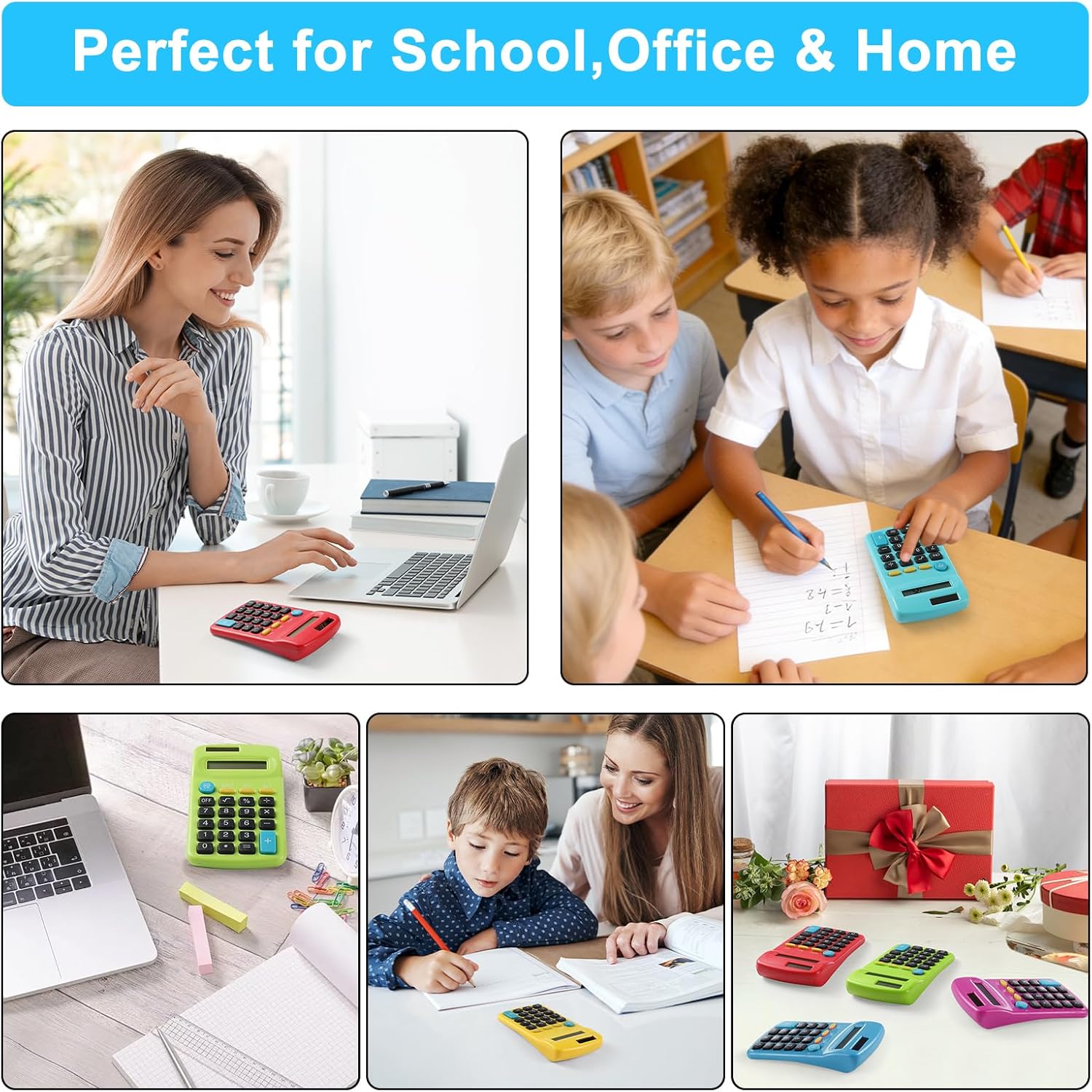 30 Pack Solar Powered Pocket Calculator for Students Classroom Supplies,Small Mini Calculator for Kids School Home Office(6 Colors)