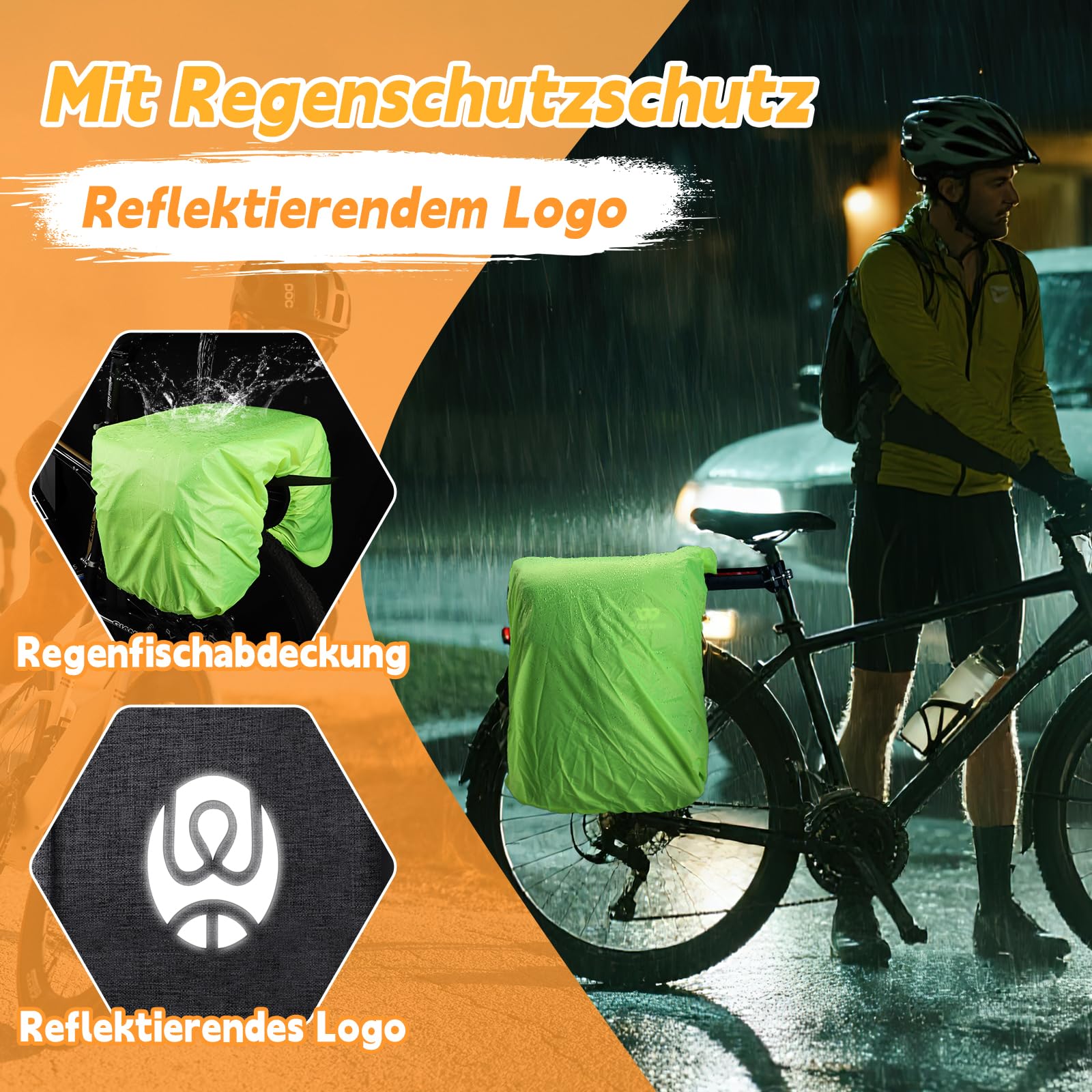 ICOCOPRO Fahrradtasche Doppeltasche, Dreidimensionale Fahrradtaschen für Gepäckträger, 35L Große Fahrradtaschen, Fahrrad Tasche mit wasserdicht Regenschutz, Gepäckträgertaschen für ebike MTB Rennrad