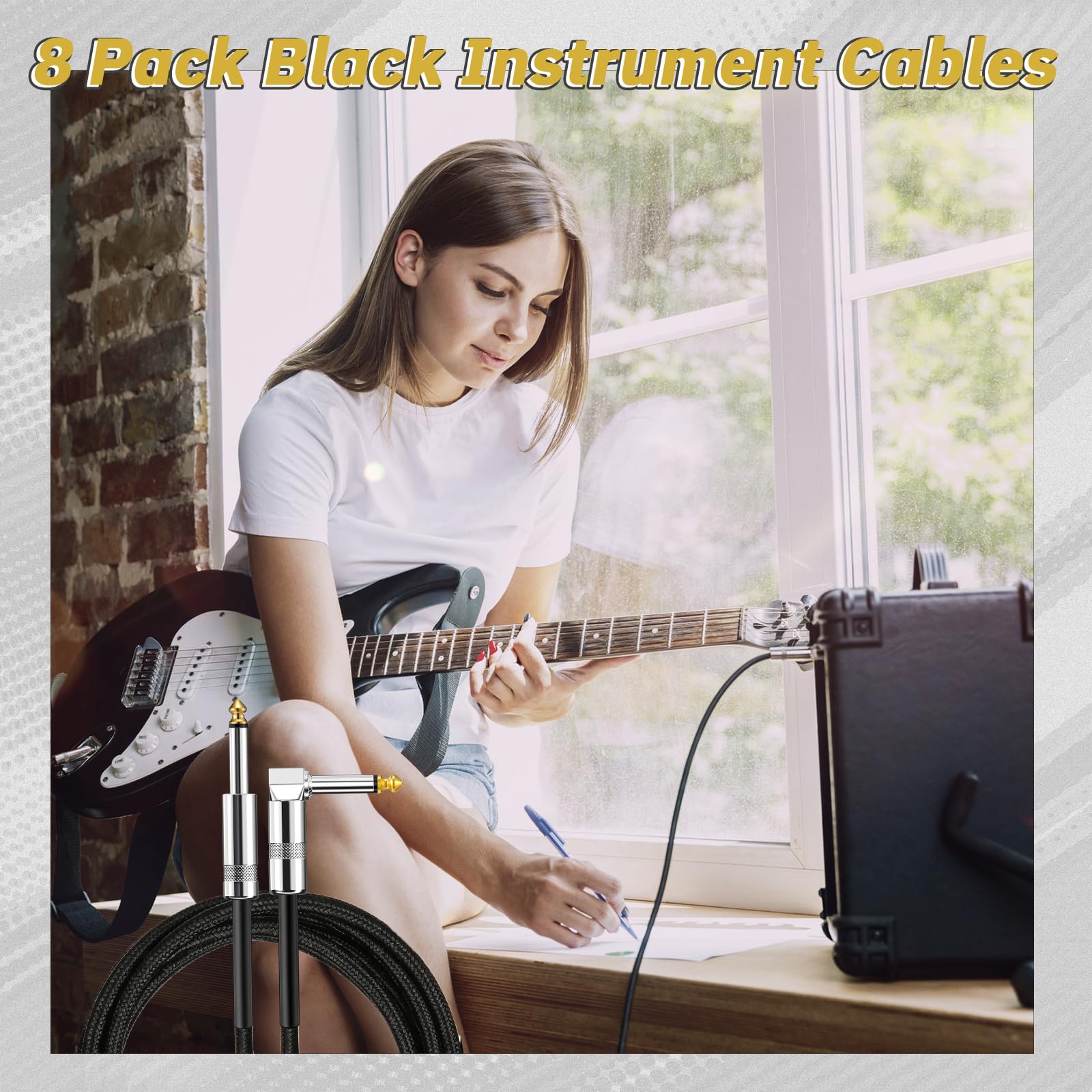 Rigibright Instrumentenkabel für Gitarre, Bass, Tastatur, Mikrofon und Mischpult, 3 m, Schwarz, 3 m, 8 Stück
