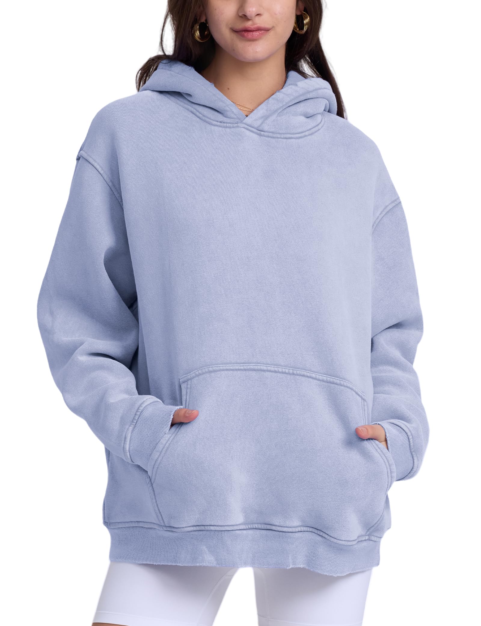 FAIABLE Womens Oversized Acid Wash Hoodie Unisex Heavyweight Fleece Cotton Hoodies Vintage Washed Sweatshirt for Women