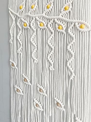 Miniatura 6 de Winterdemoon Cortina de macramé para colgar en la pared, decoración bohemia con cuentas, decoración de pared de macramé, decoración de pared de