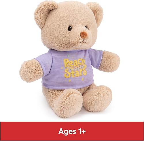 Miniatura 5 de GUND Oso de mensaje "Reach for The Stars" con camiseta morada, oso de peluche para edades de 1 año en adelante, bronceado, 12 pulgadas